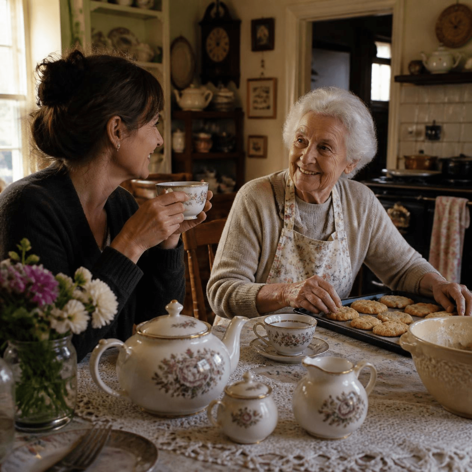 A cup of tea in a warm kitchen