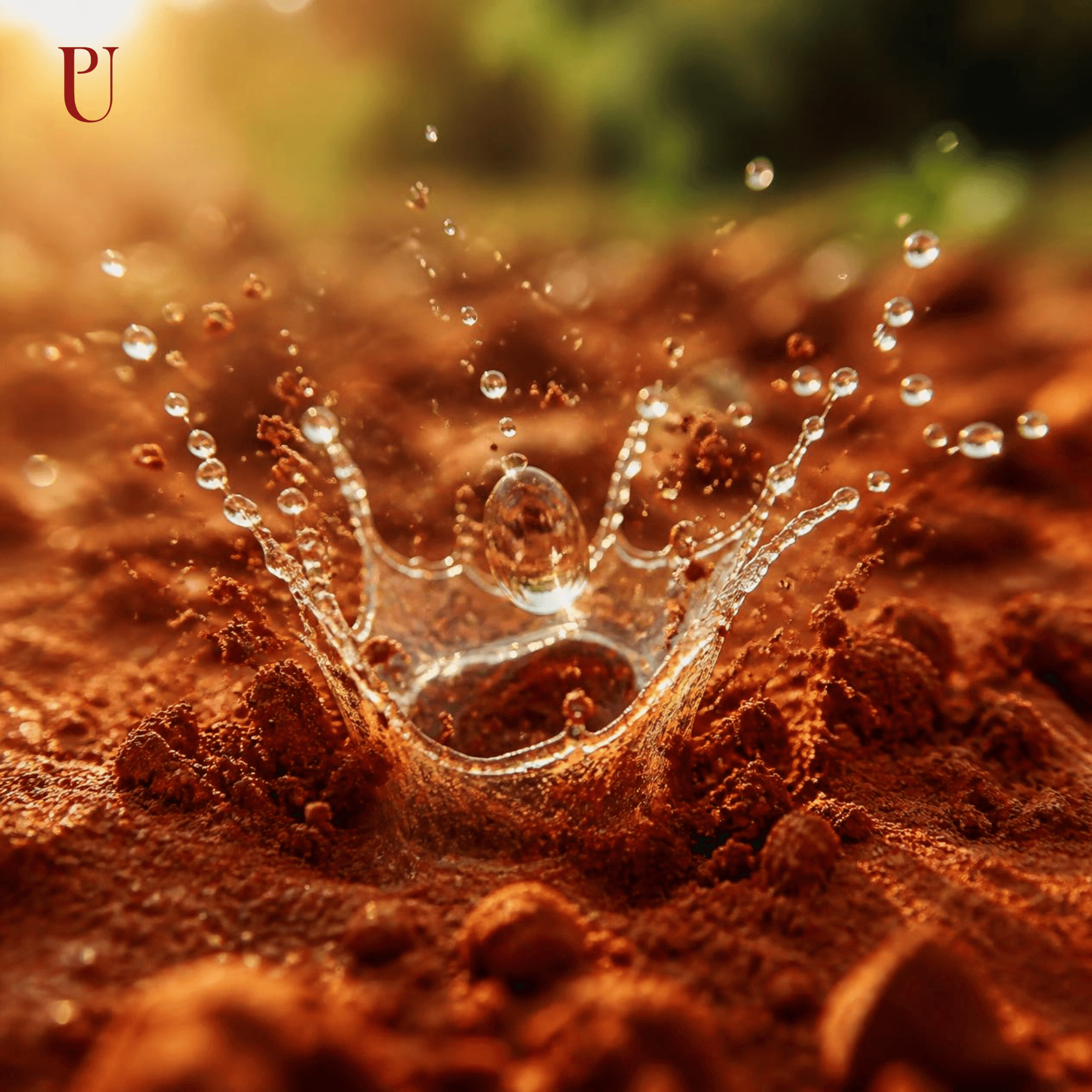 Rain striking dry red earth